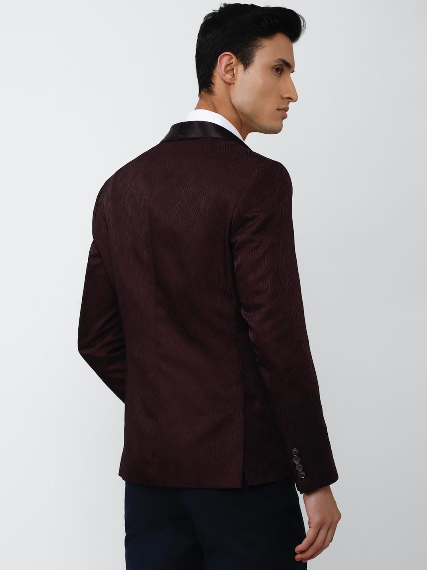 V Dot Brown Skinny Fit Printed Blazers