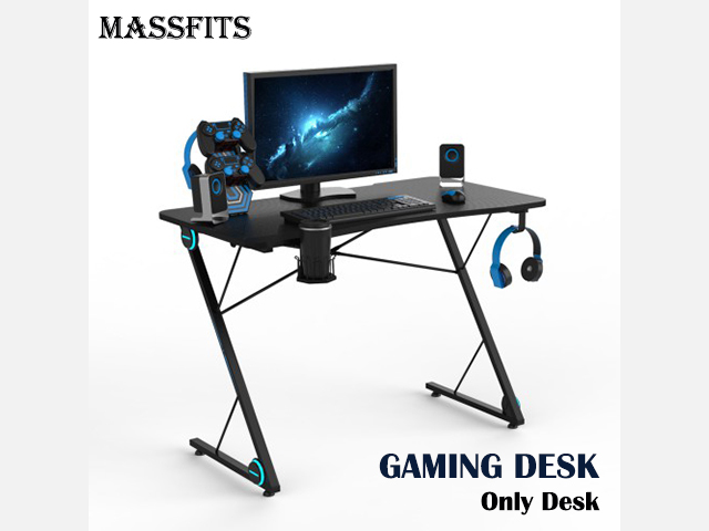 Gaming Computer Desk with Large Carbon Fiber Surface Cup Holder & Headphone Hook for Home or Office, Gaming PC Desk(Black)