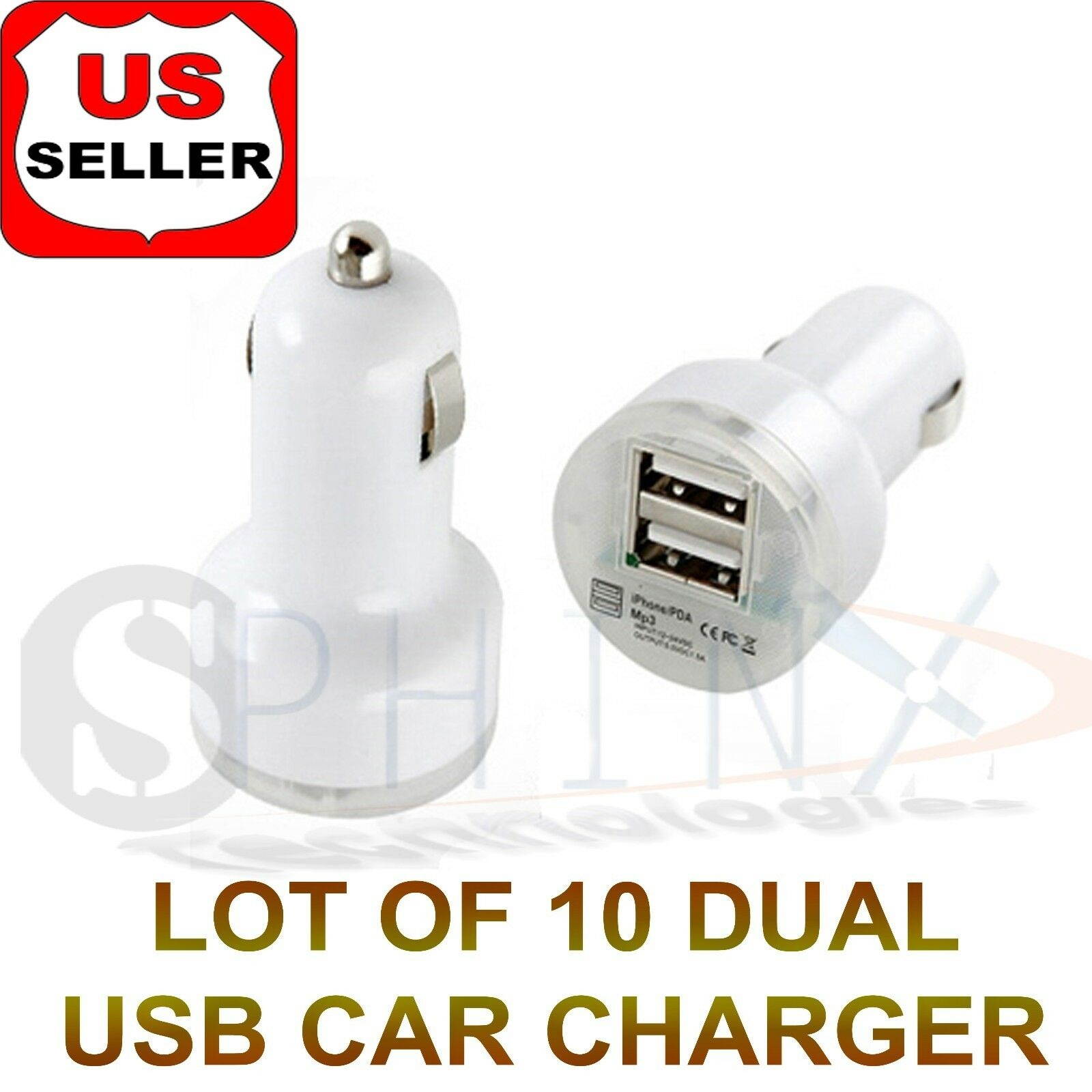 LOT 10 Dual USB 2 Port Car Charger white for iPhone 4 5 6  S2 S3 S6 S5 S4