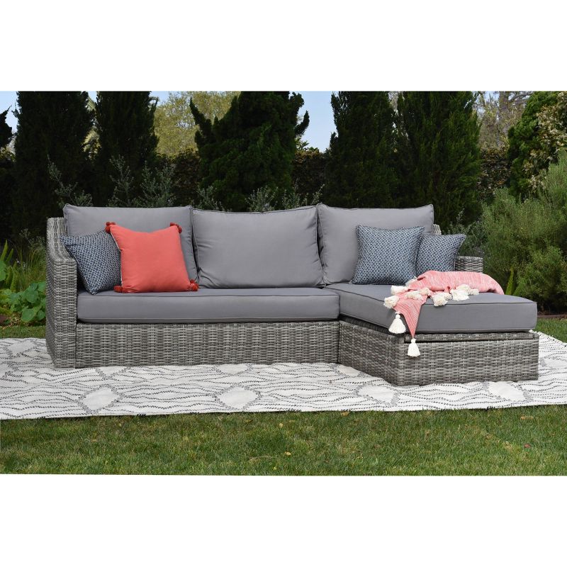 Vallauris Outdoor Storage Sectional - Gray Wicker - Adore Decor