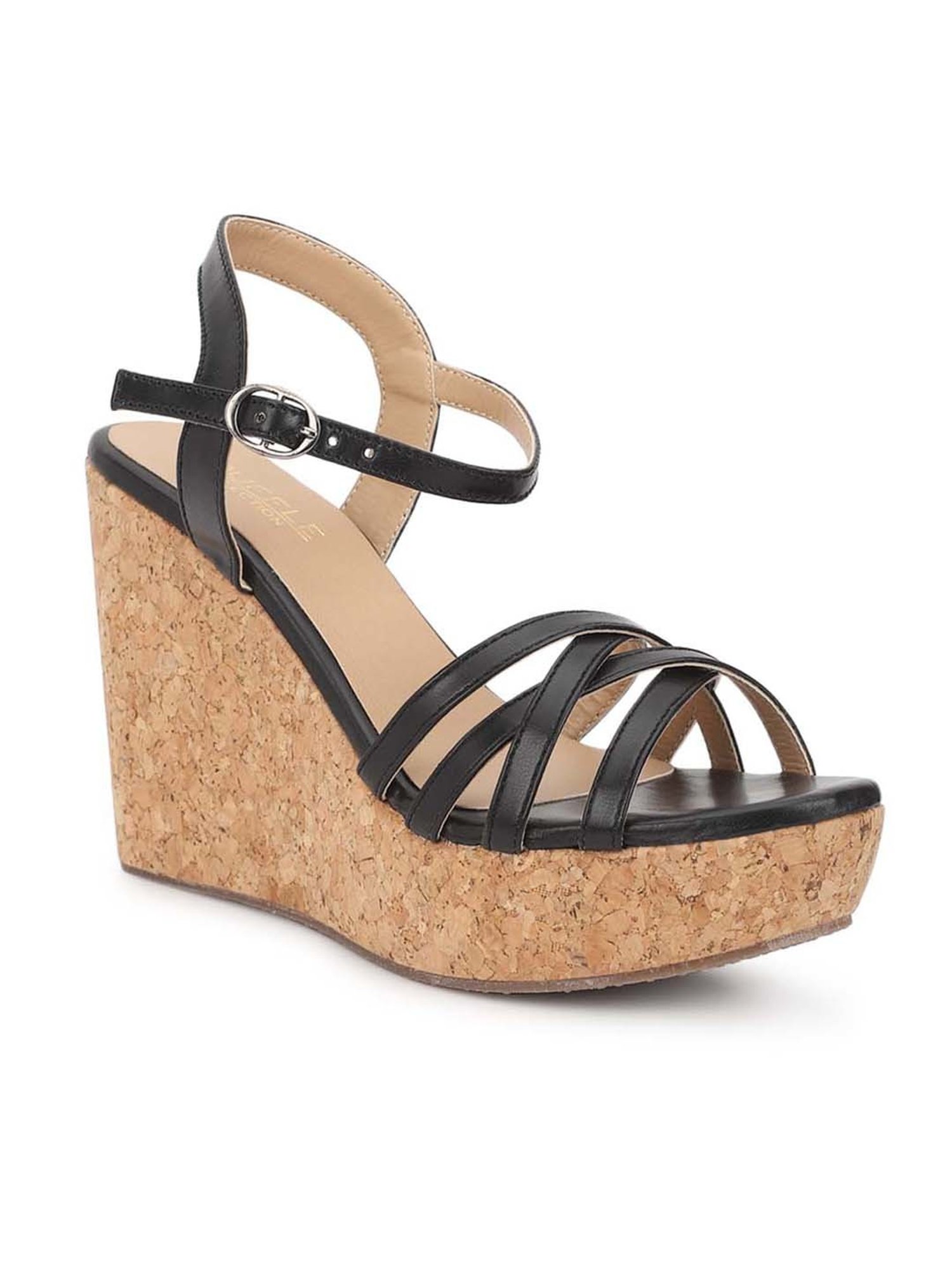 Truffle Collection Women's Black Ankle Strap Wedges