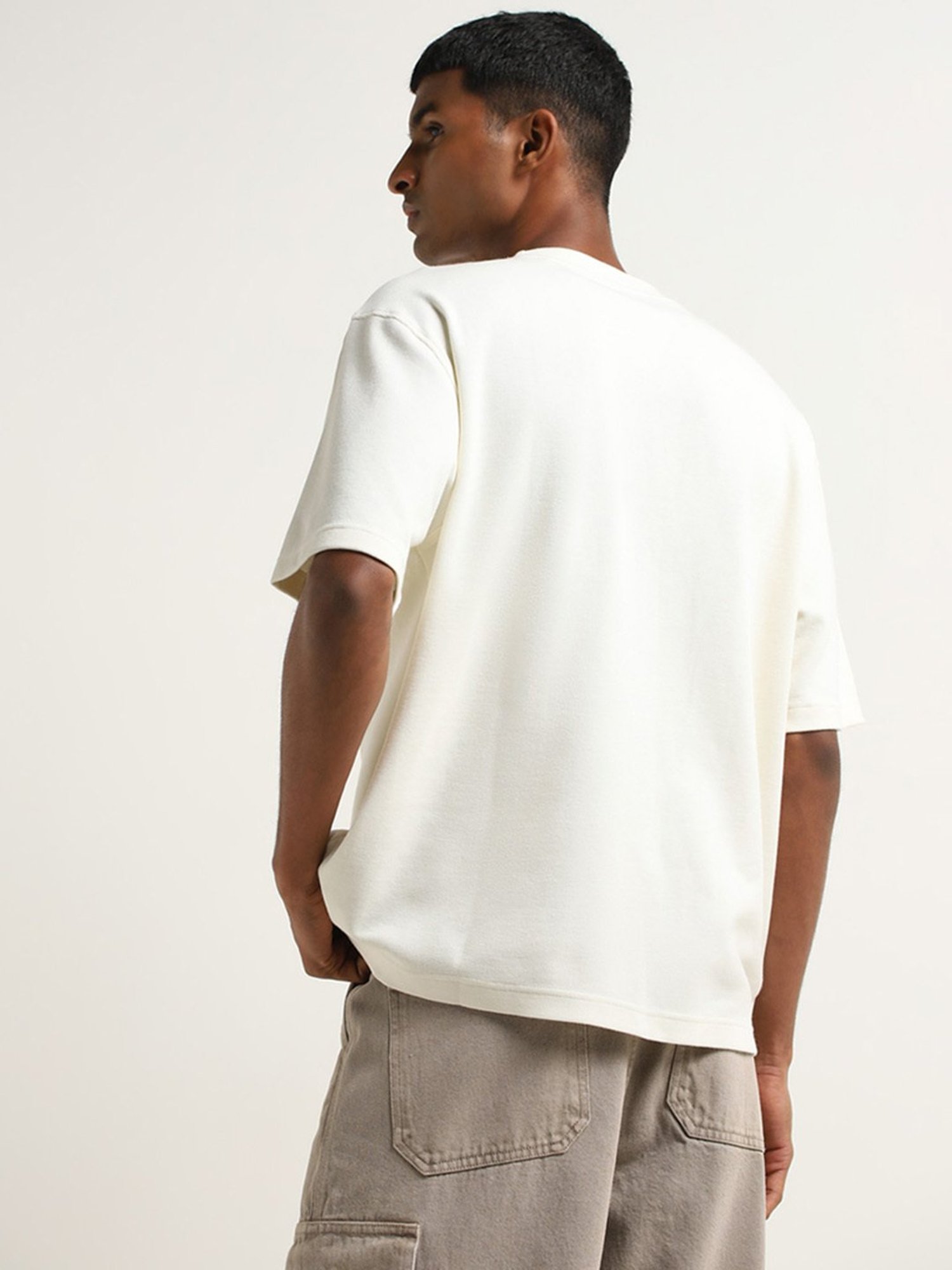 Nuon by Westside Off-White Spiral Text Relaxed-Fit Cotton T-Shirt