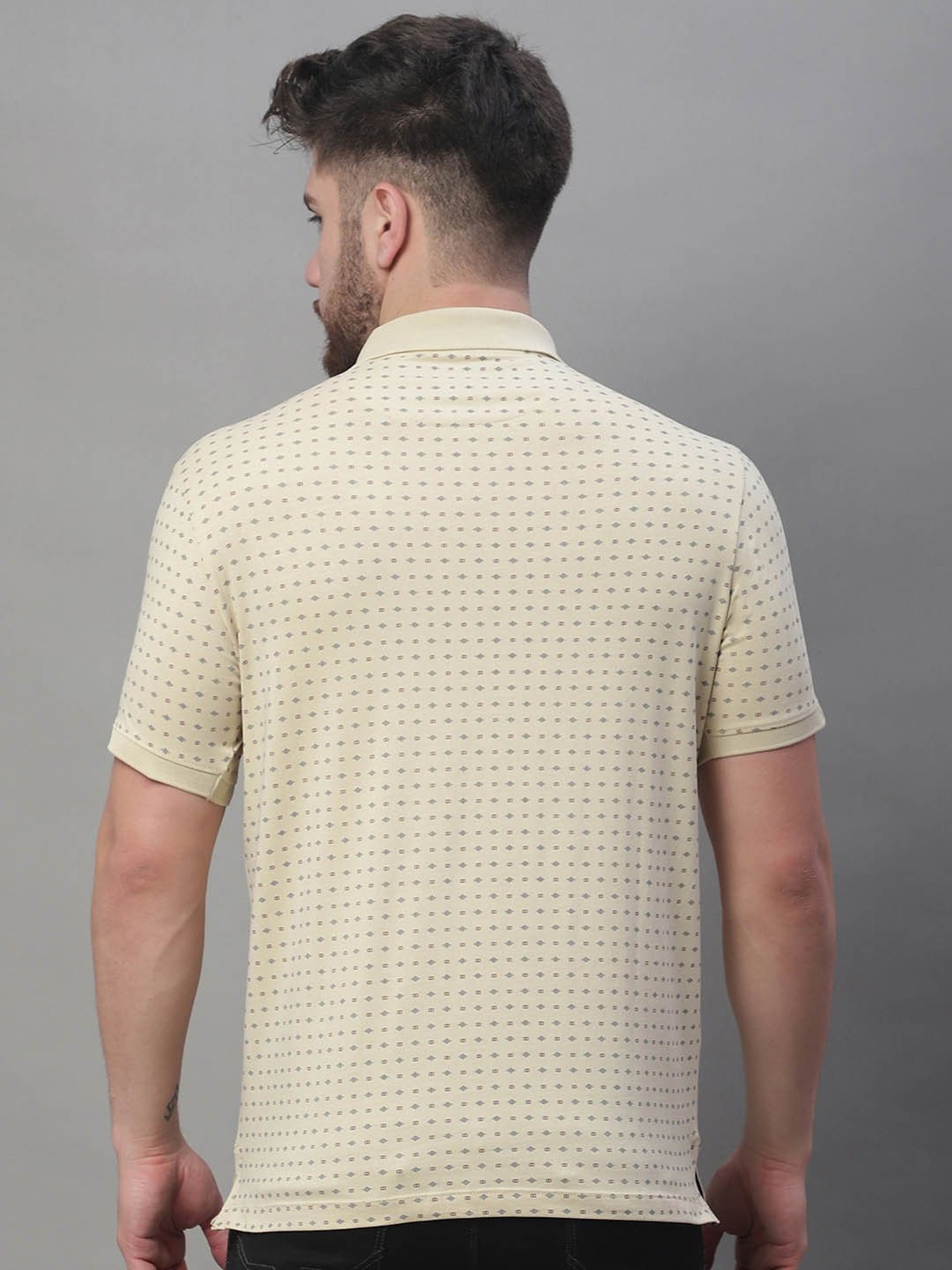 Venitian- Forbidden Clothing Light Beige Slim Fit Printed Polo T-Shirt