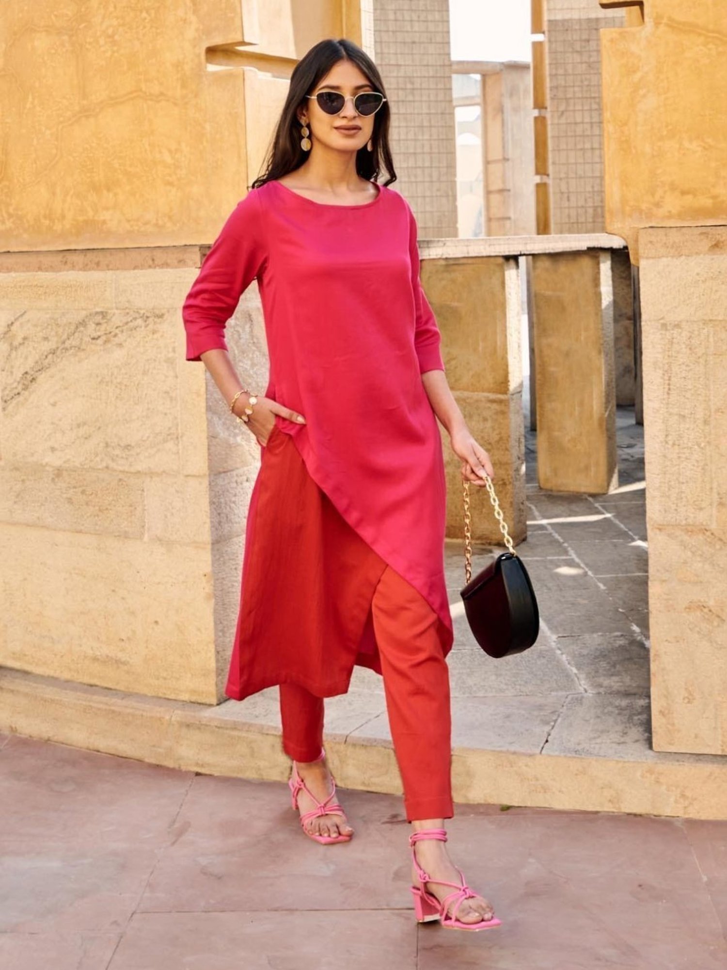 Gulaal Pink Valentino Nuri Color Block Kurta