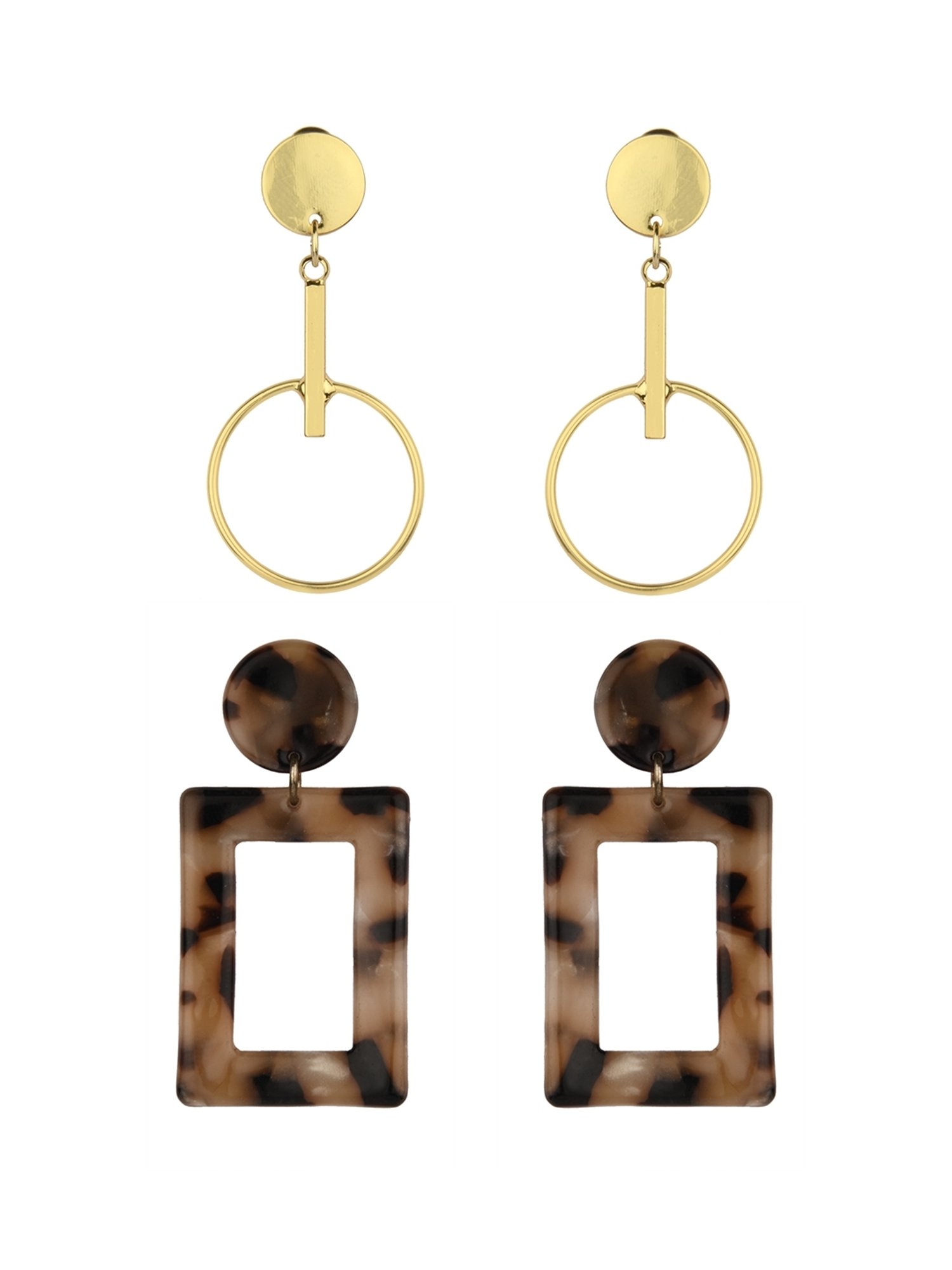 Lilly & Sparkle Gold-Toned Set of 2 Tiger Acetate and Gold Dangler Earrings