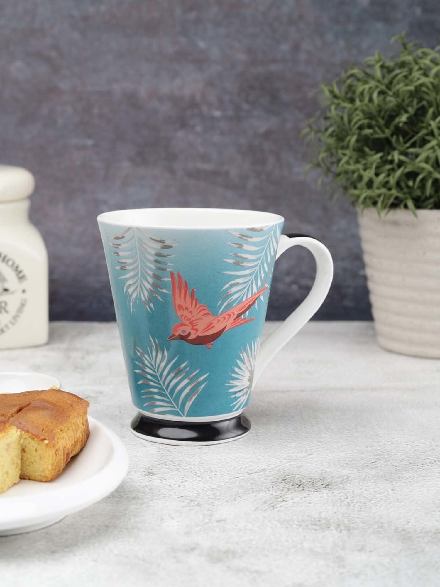 Clay Craft Sky Blue & Orange Ceramic 8.2 cm Milk Mug (0.35 L) - Set of 2