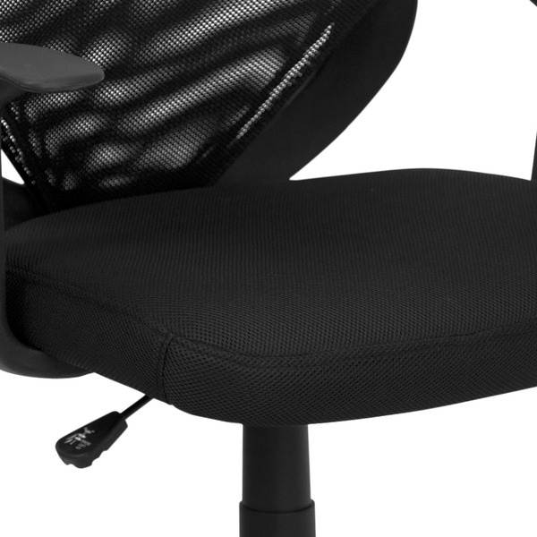 Mid-Back Black Mesh Tapered Back Swivel Task Chair with T-Arms