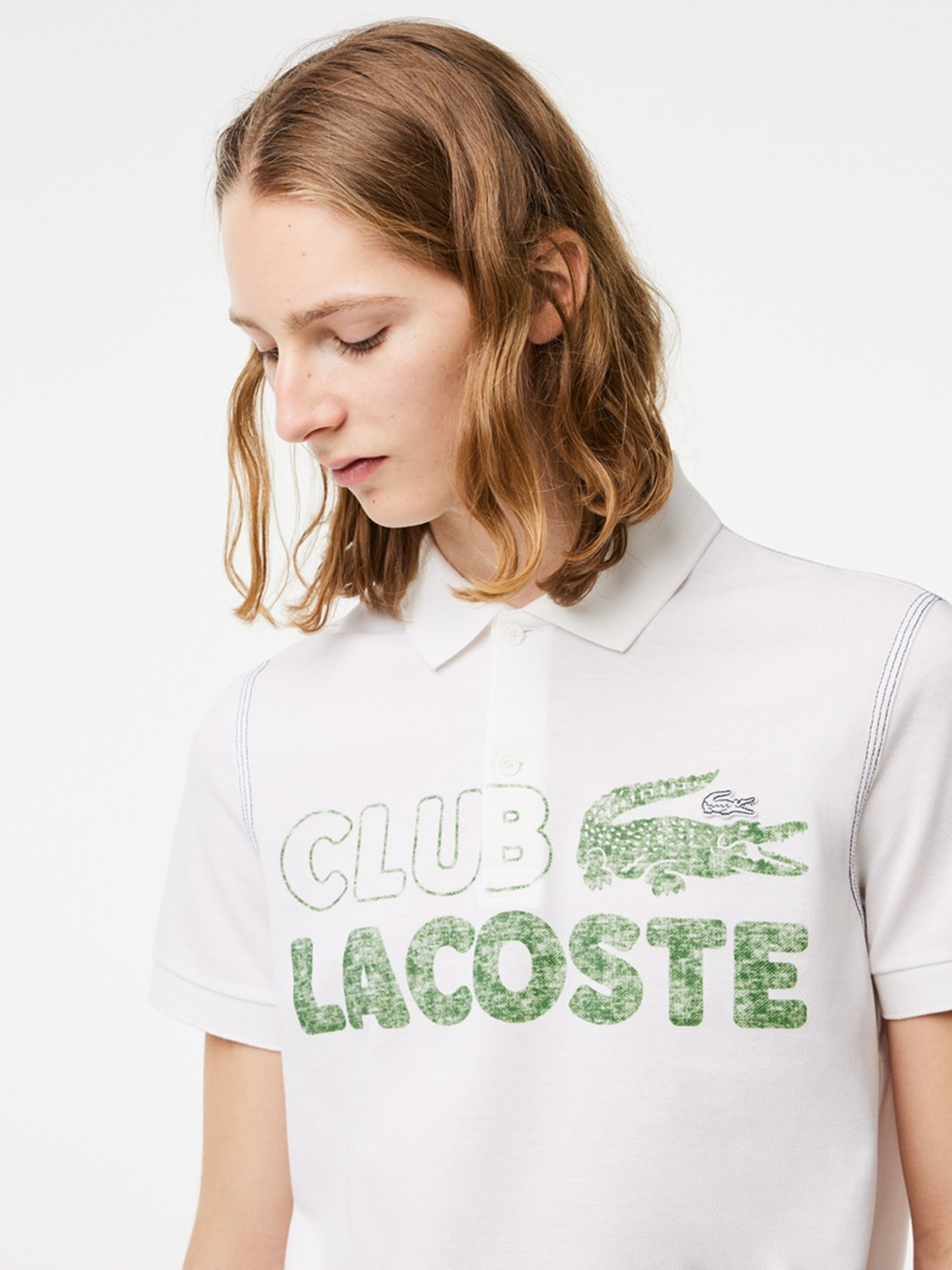 Lacoste White Cotton Regular Fit Printed Polo T-Shirt
