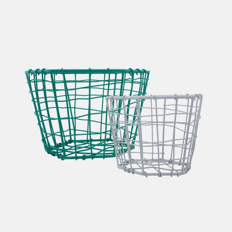 2pc 8" Metal Hexagon Baskets Green & Gray - Foreside Home & Garden