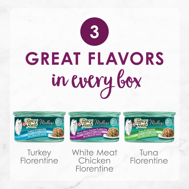Purina Fancy Feast Medleys Gourmet Wet Cat Food In a Delicate Sauce Florentine Collection - 3oz/12ct Variety Pack