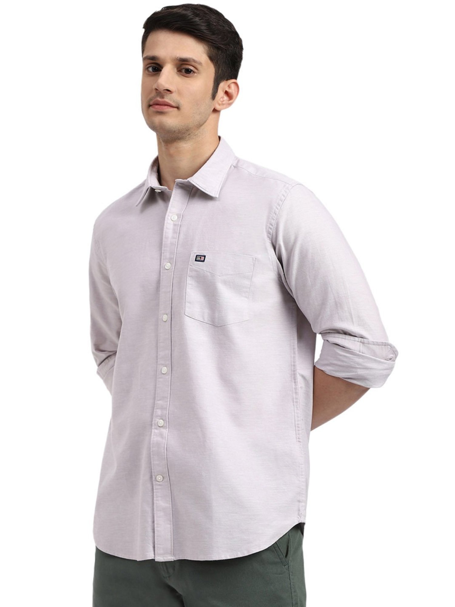 Arrow Light Grey Cotton Slim Fit Shirt