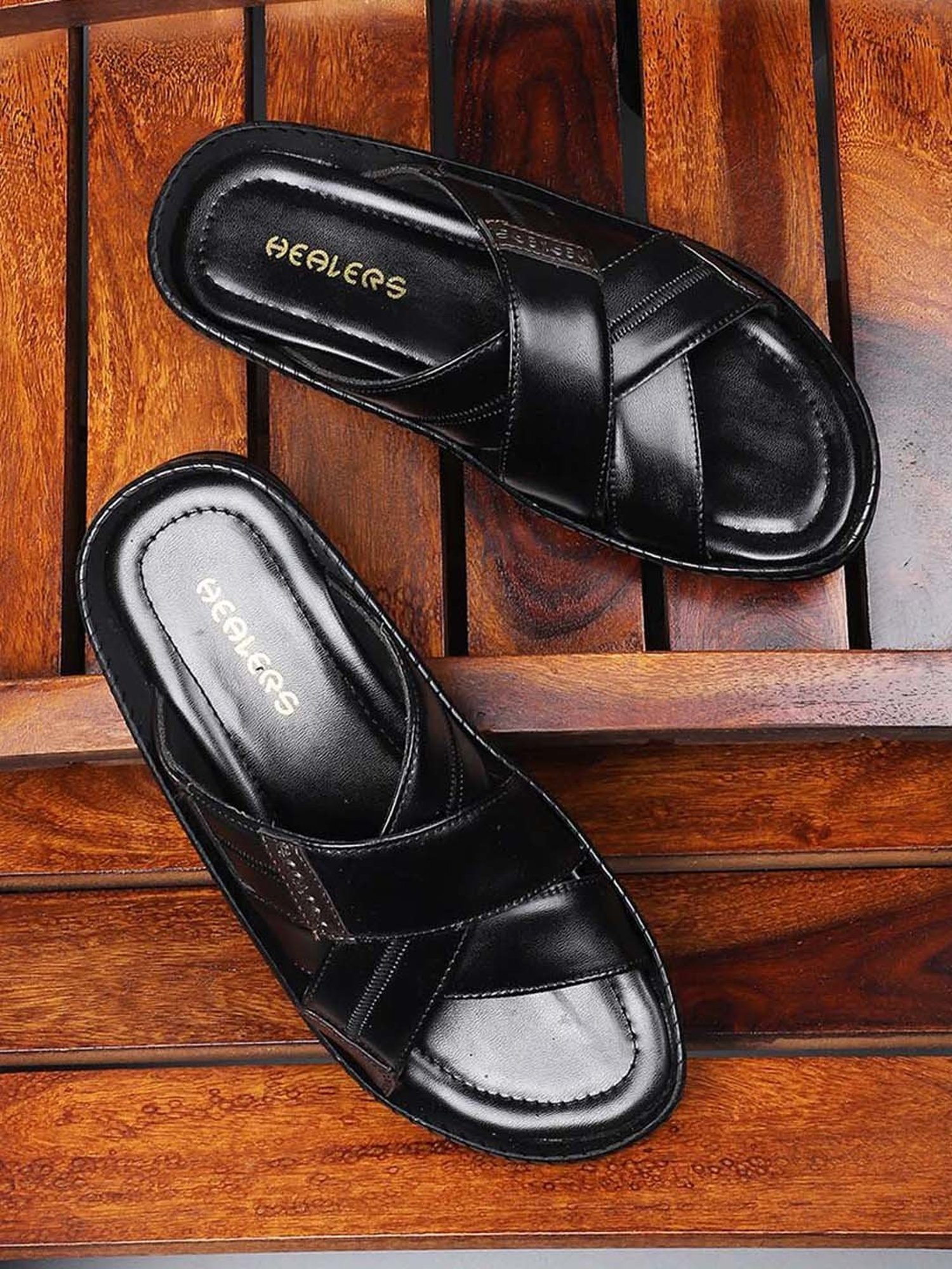 Healers by Liberty Men's Black Cross Strap Sandals