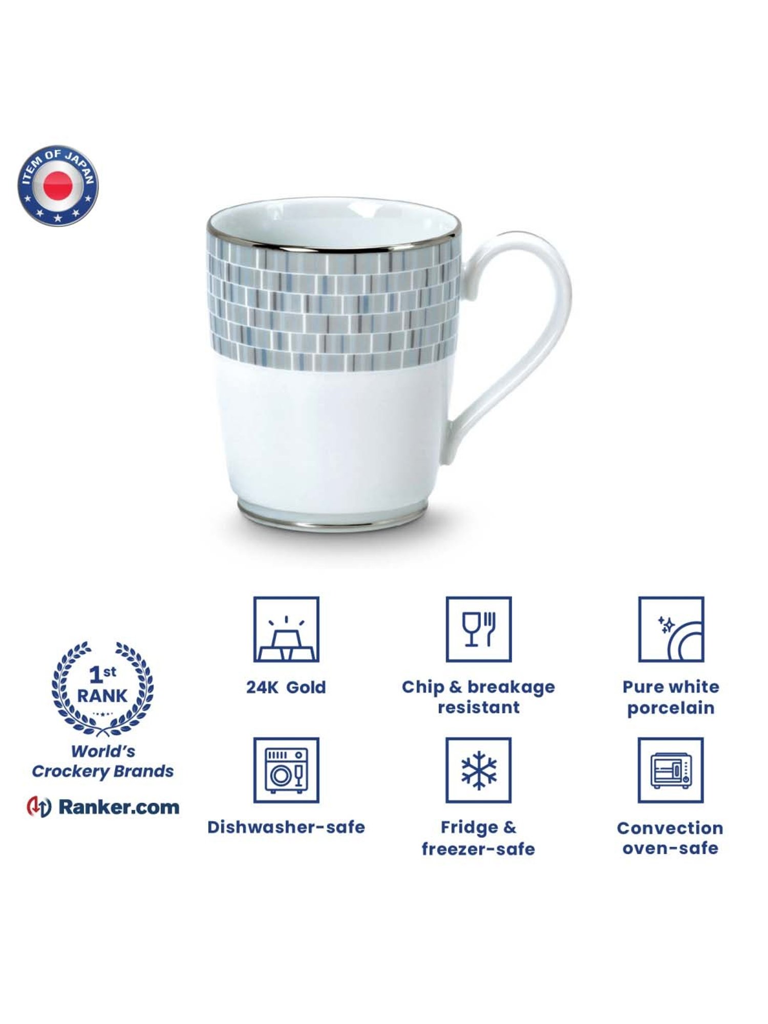 Noritake Ville De Platine White & Grey Poreclain Coffee Mug (0.295 L) - Set of 6