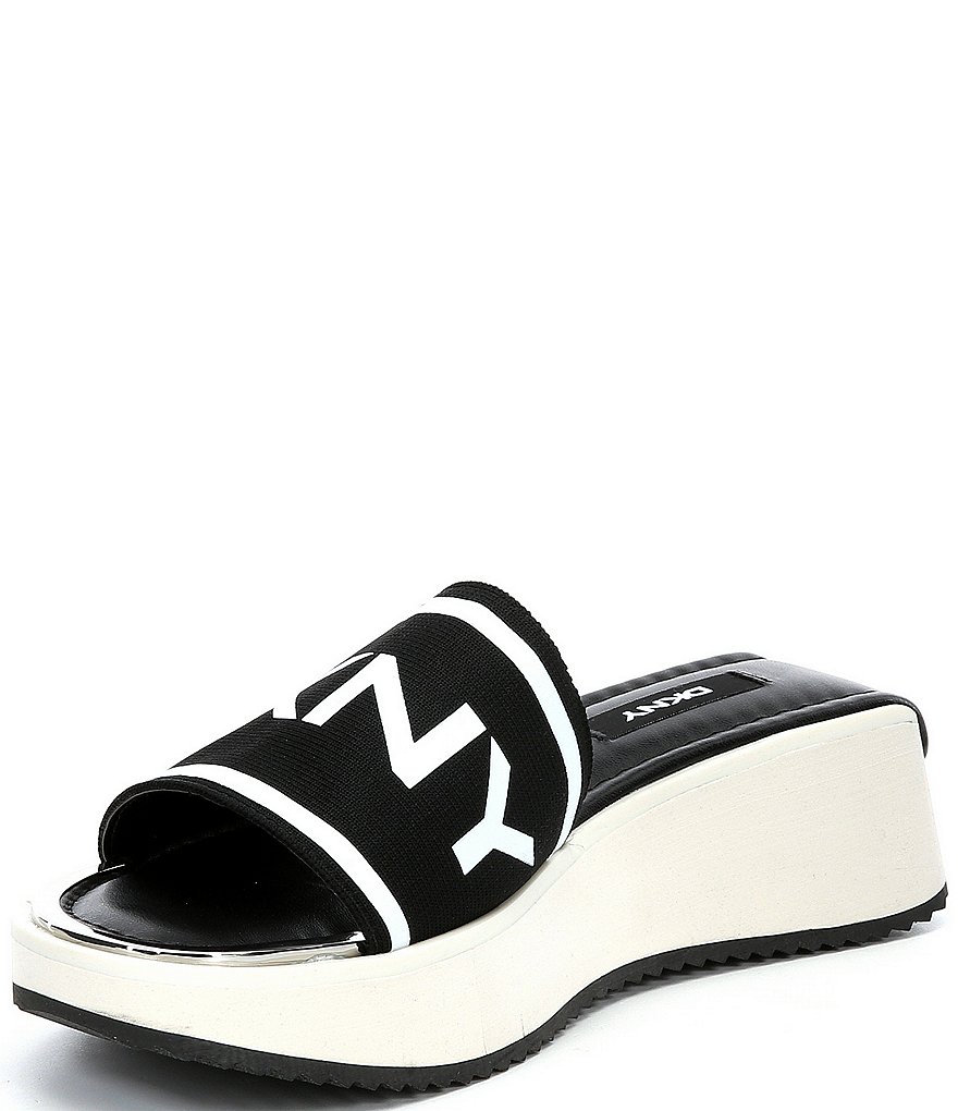 DKNY Mandy Logo Sport Fabric Platform Wedge Slides