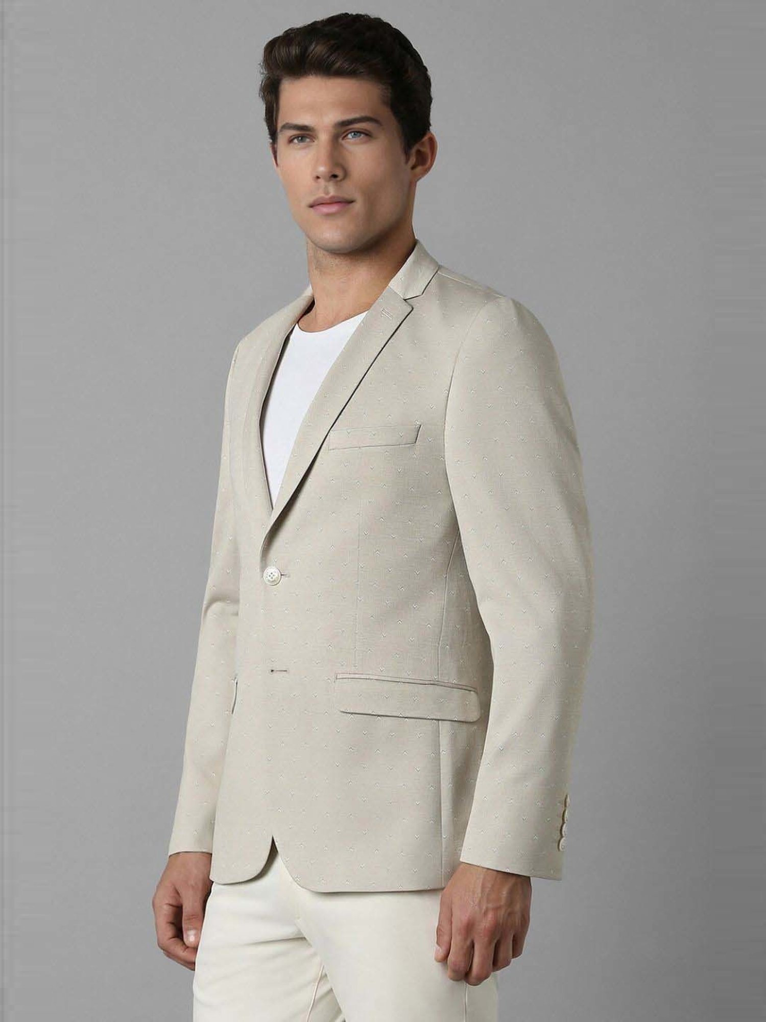 Louis Philippe Sport Beige Cotton Slim Fit Printed Blazer
