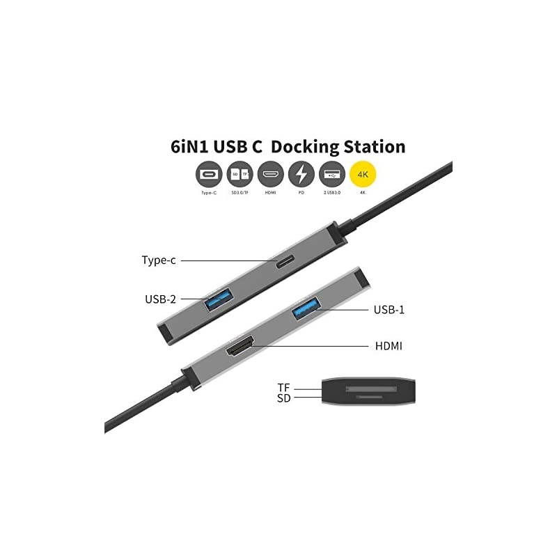 USB C HUB  6in1 USB Type C Adapter with 4K HDMI Power Delivery PD Charging Port SDTF Card Reader2 USB 30 Ports Compatible with MacBook Pro 20182017 Google Chromebook PixeliPad Pro