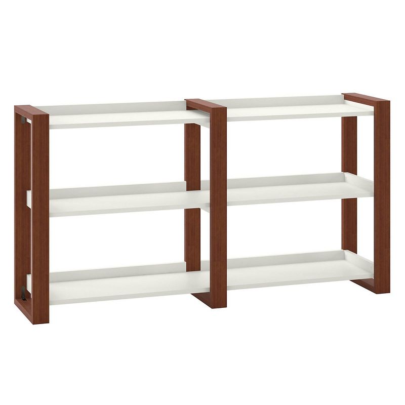 Voss Console Table with Shelves Cotton White/Serene Cherry - Kathy Ireland Home