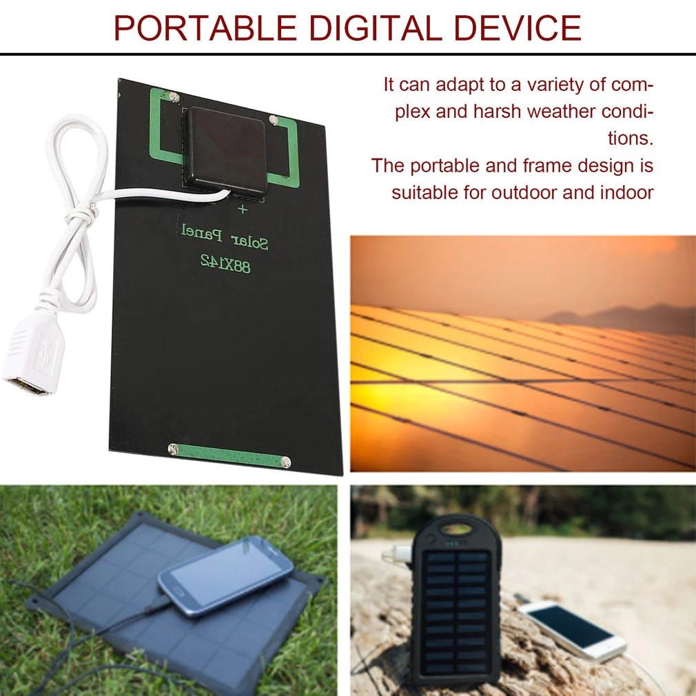 5W 5V Solar Panel Battery Charger DIY Solar Module with USB Port Portable Outdoor Solar Charging Board for Mobile Phones