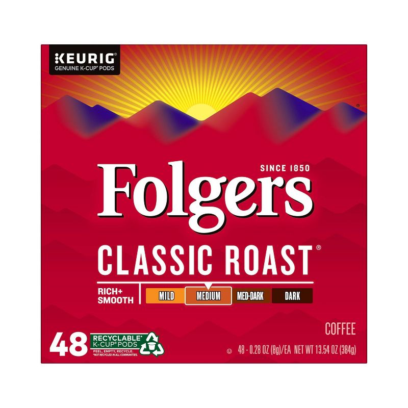 Folgers Classic Medium Roast Coffee - Keurig K-Cup Pods - 48ct