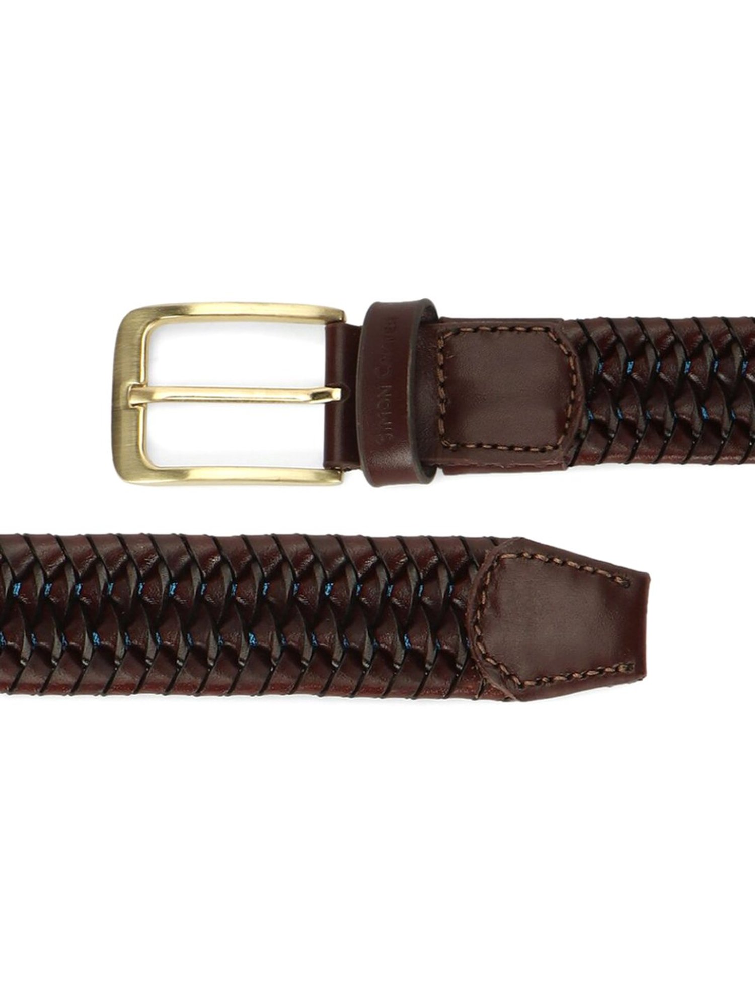 Simon Carter Brown Leather Textured Casual Belt for Men