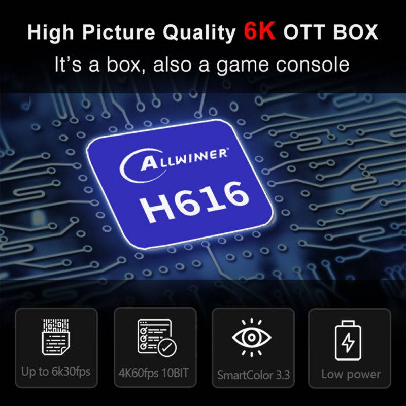H96 Max H616 Android 10.0 Smart TV Box 4GB RAM 64GB ROM Quad Core 4K 2.4/5GHz WiFi TV Box Multimedia Player,  US PLUG