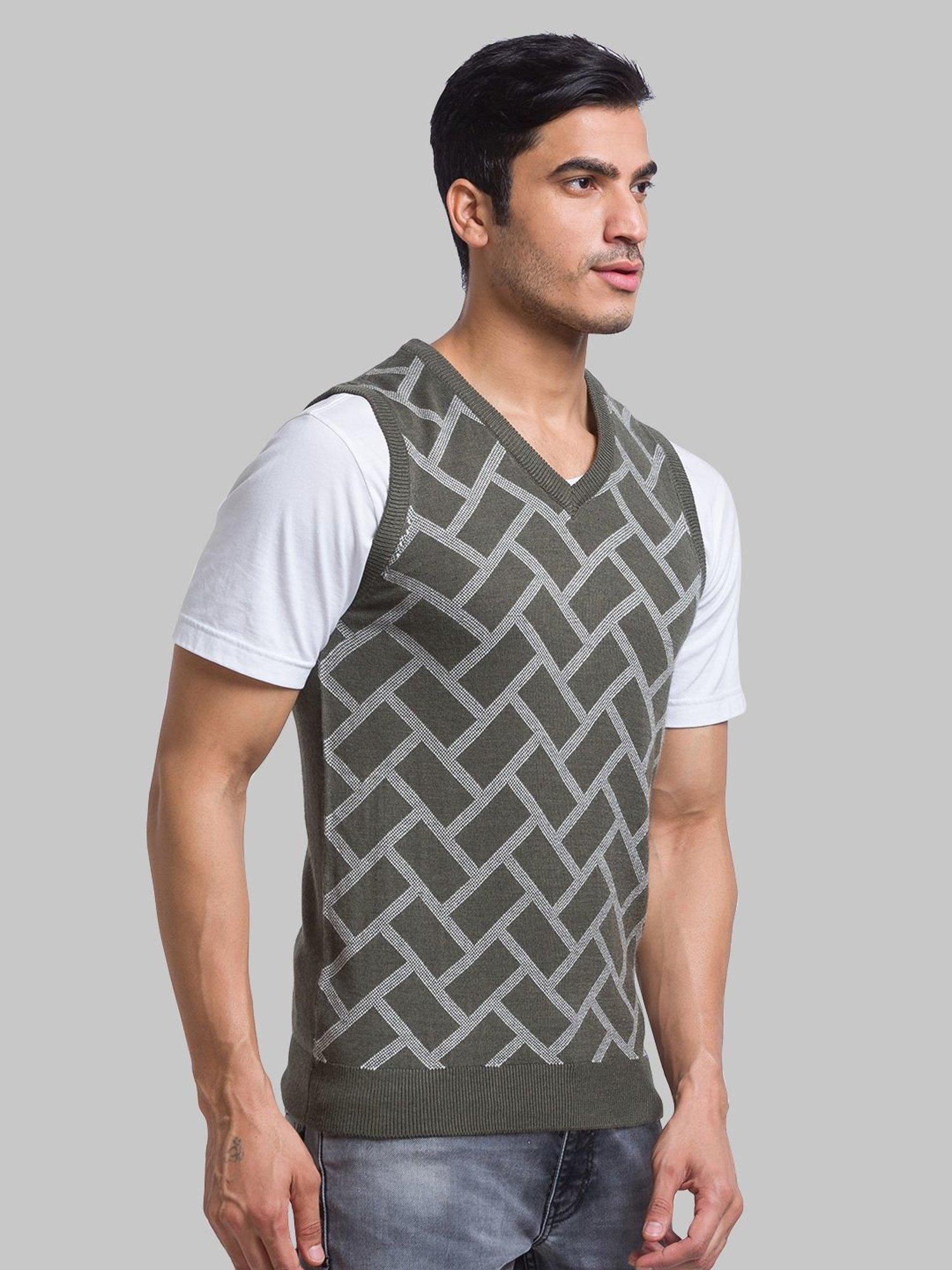 Parx Green Regular Fit Printed Sweater