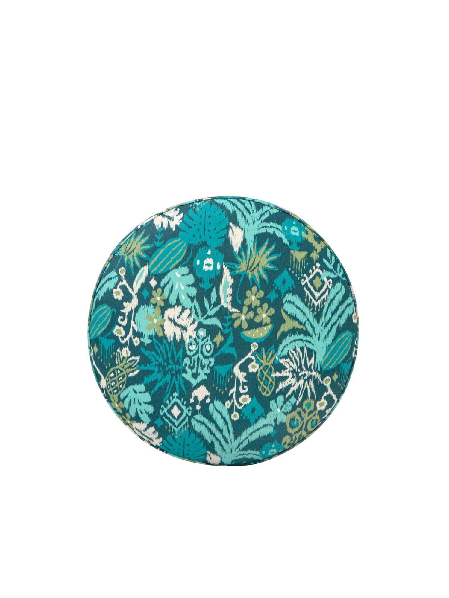 Chumbak Begum Tropical Ikat Green Wood Foot Rest Ottoman