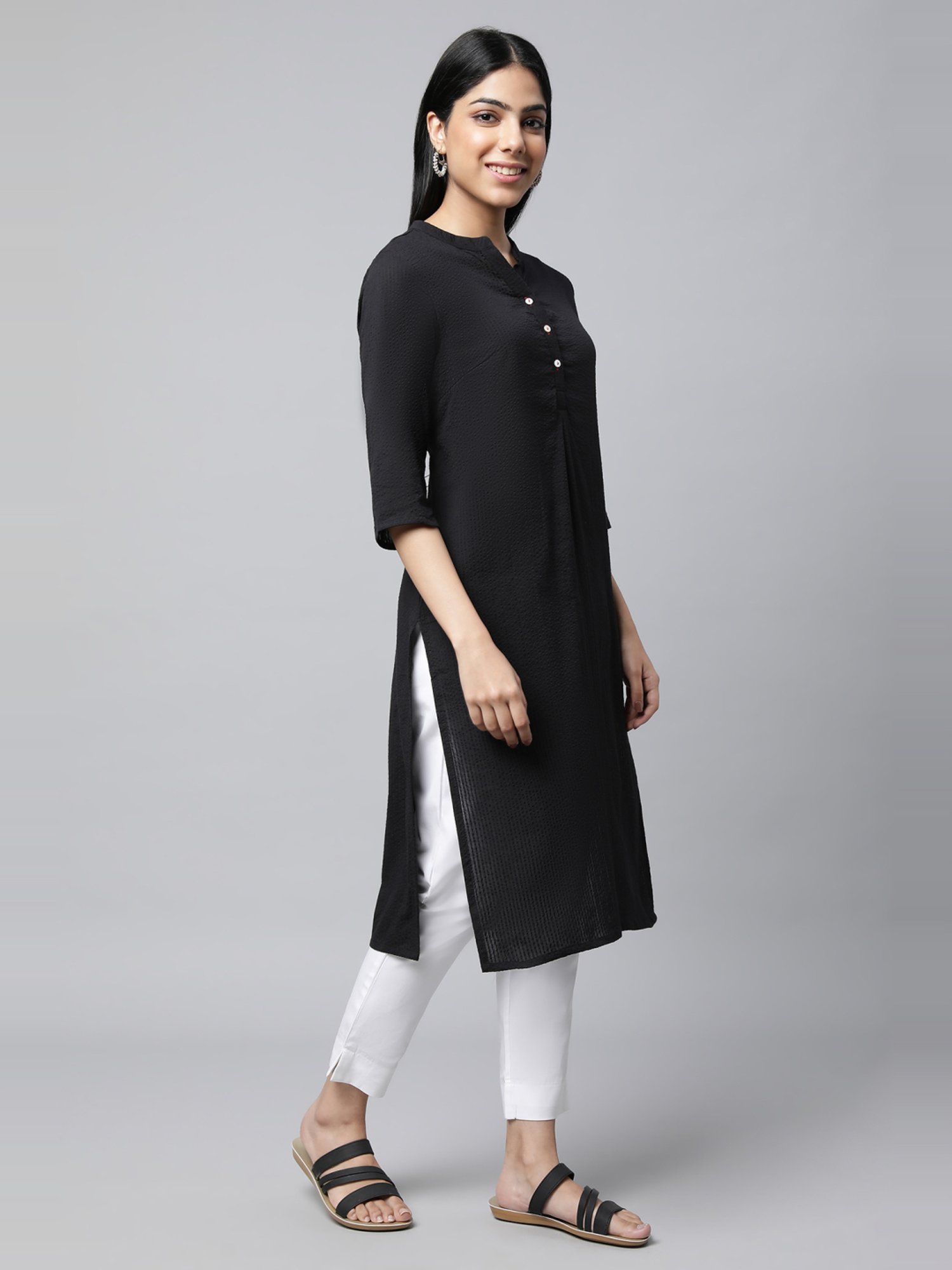 Aurelia Black & White Cotton Kurta Pant Set
