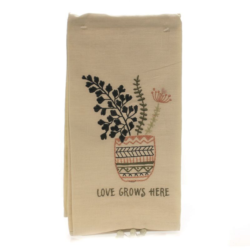 Tabletop 26.0" Love Grows Here Dish Towel Cotton Linen Blend Primitives By Kathy  -  Kitchen Towel