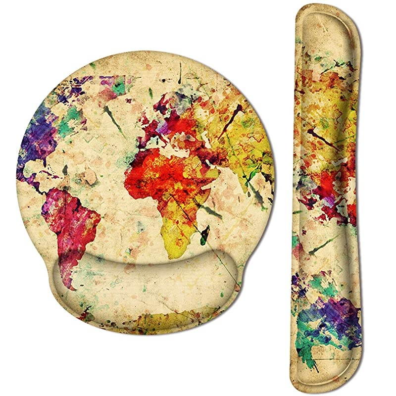 Keyboard Wrist Rest and Ergonomic Mouse Pad Wrist Support Set with Non-Slip Backing Memory Form-Filled, Easy-Typing and Pain Relief for Gaming Office Computer Laptop (Vintage Map)