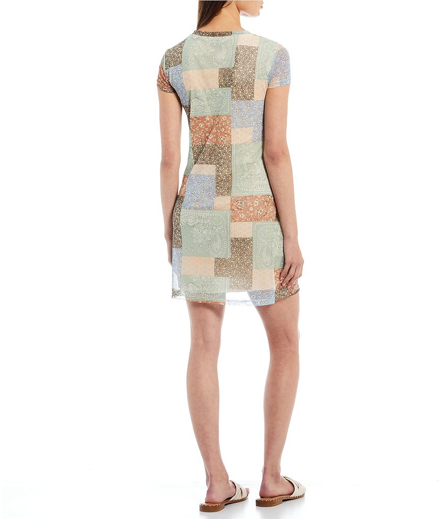 Originality Patchwork Short Sleeve Mesh Dress