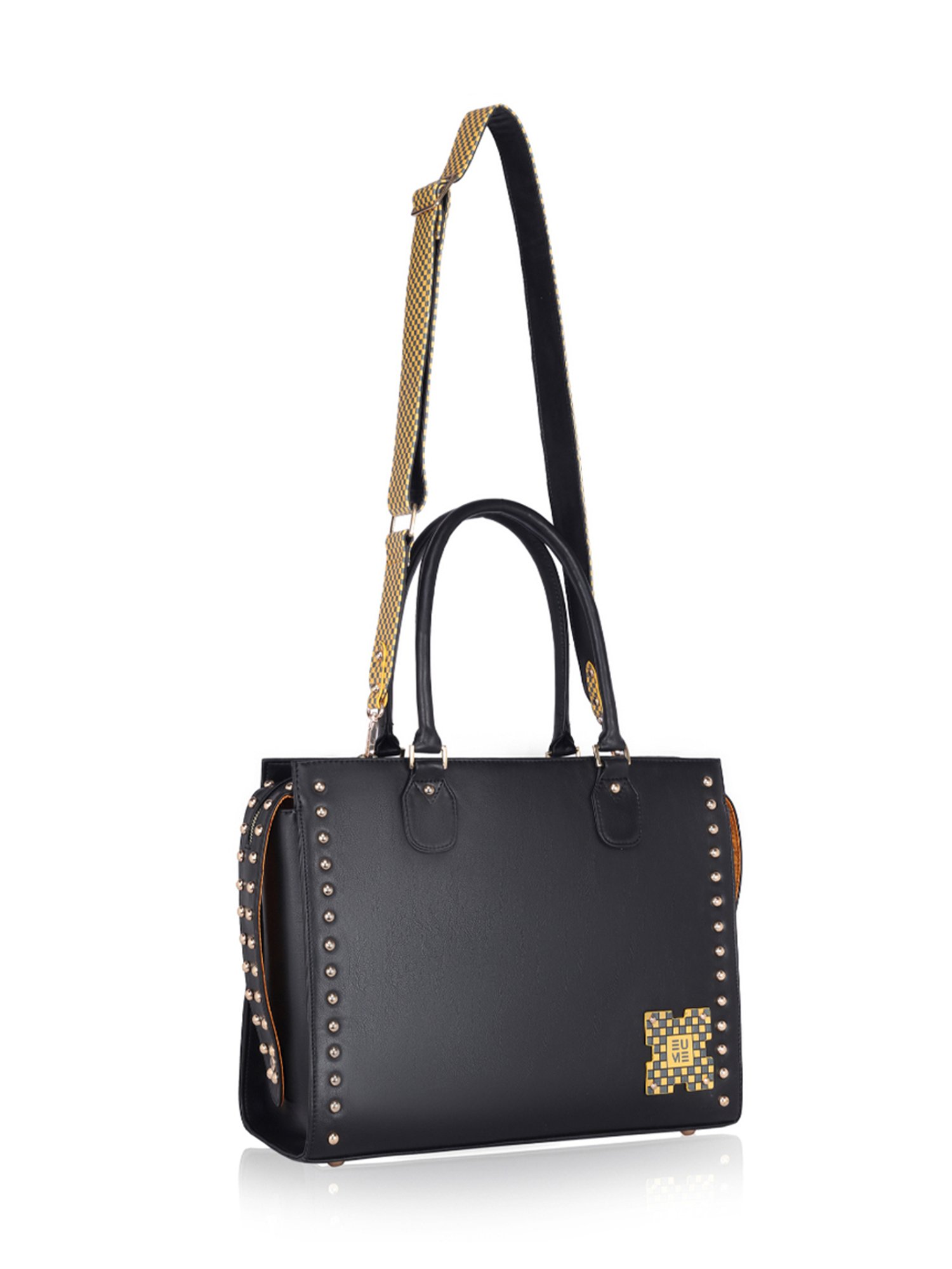 Eume Daffodil Black Leather Satchel Handbag