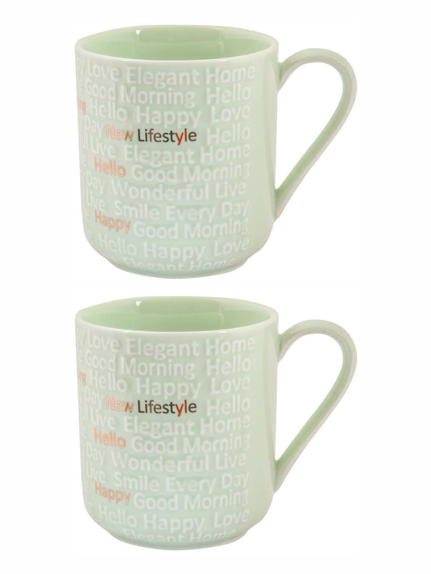 White Gold Light Green Porcelain 8.5 cm Mug - Set of 2