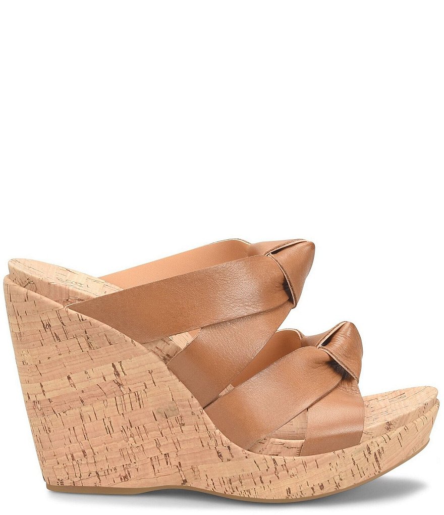 Kork-Ease Sammi Leather Knot Cork Platform Wedge Slide Sandals