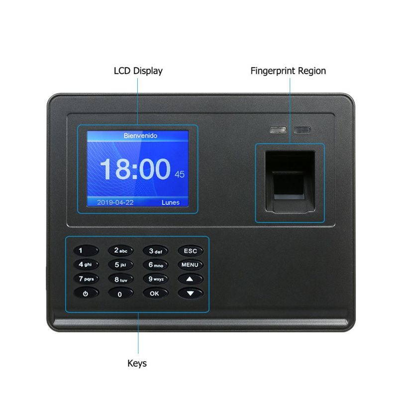 Biometric Fingerprint Attendance Machine 2.8" TFT LCD Display USB Fingerprint Attendance System Time Clock Employee Checking-in Recorder