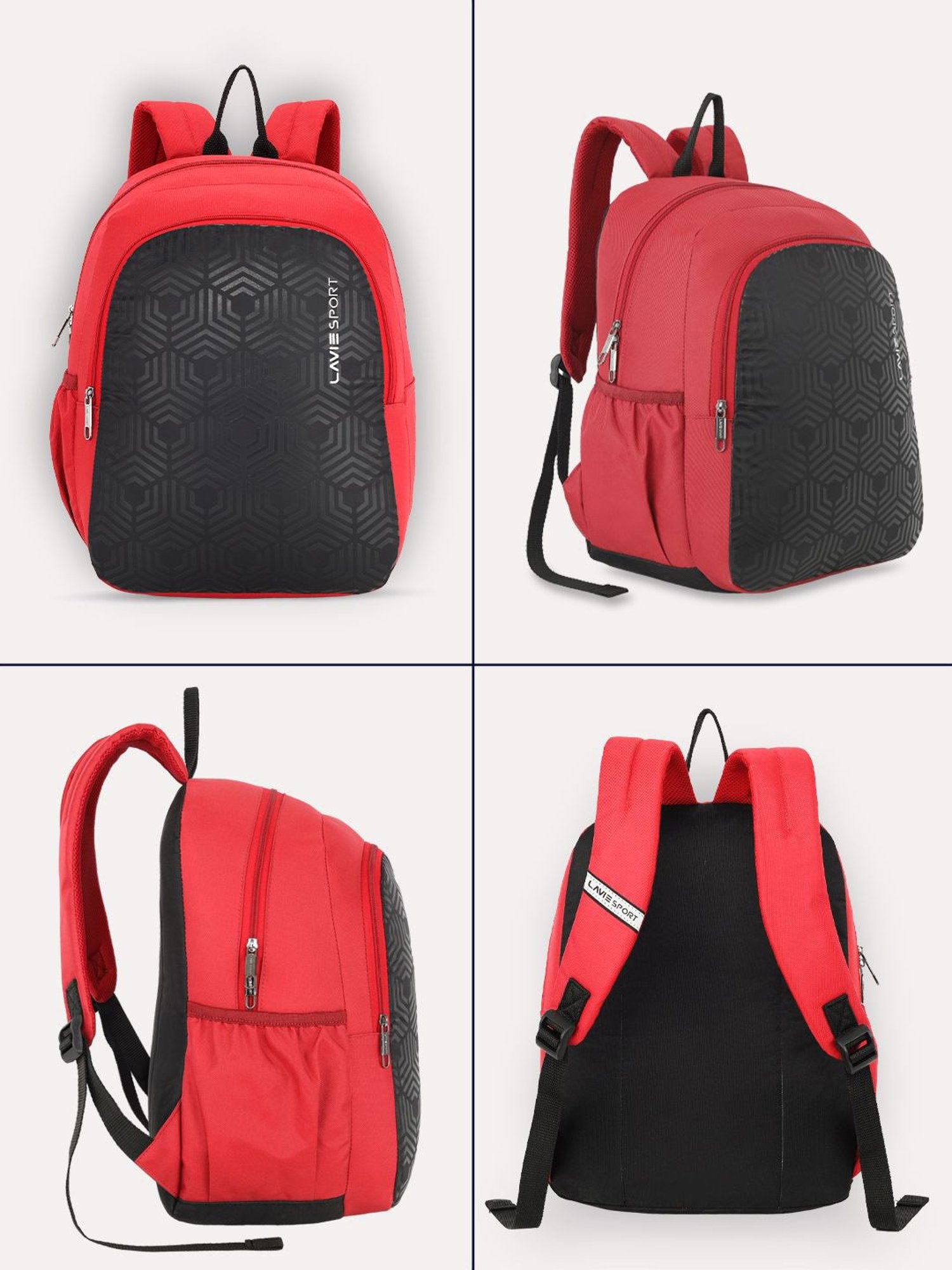 Lavie Sport Hexa 2C 18L Casual Dobby Daypack | School Bag For Boys & Girls (Red)