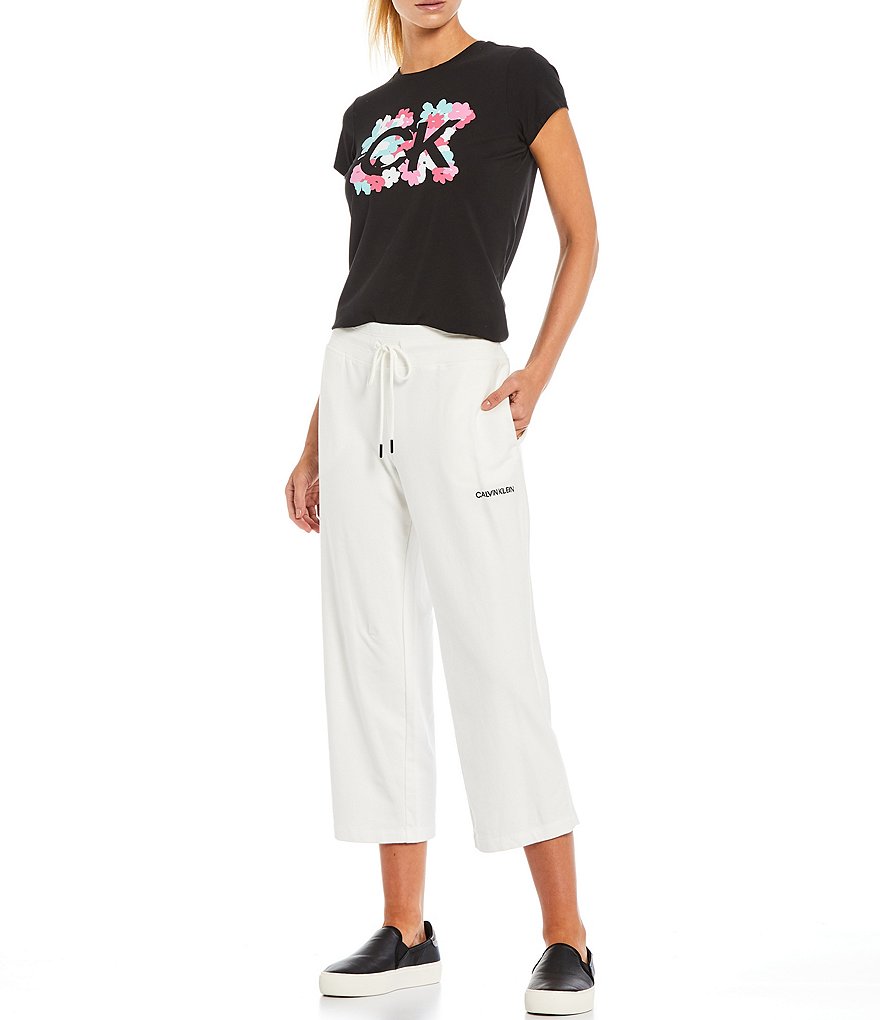 Calvin Klein French Terry Knit Embroidered Logo Drawstring Crop Pants