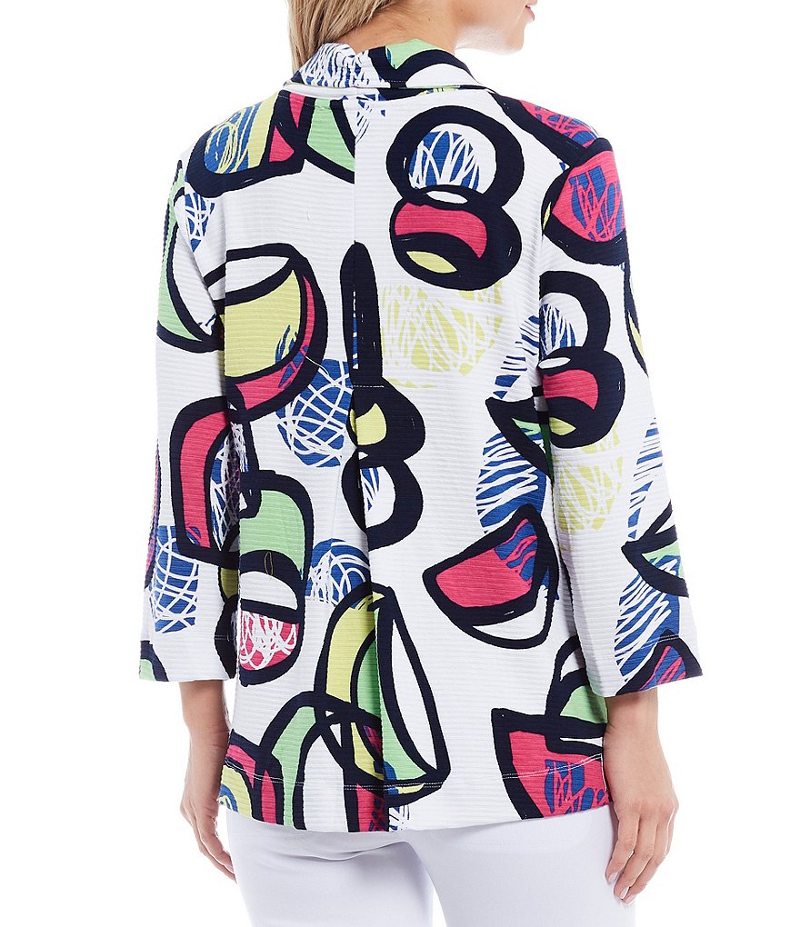 Ali Miles Petite Size Open Mesh Two Button Front 3/4 Sleeve Jacket