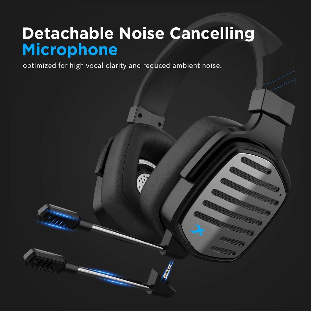 G02 2.4GHz Wireless Gaming Headset with Base Station, Gaming Headphones with Detachable Unidirectional Microphone Compatible for PS5, PS4, PC, Wired Mode Compatible with Wireless Controller
