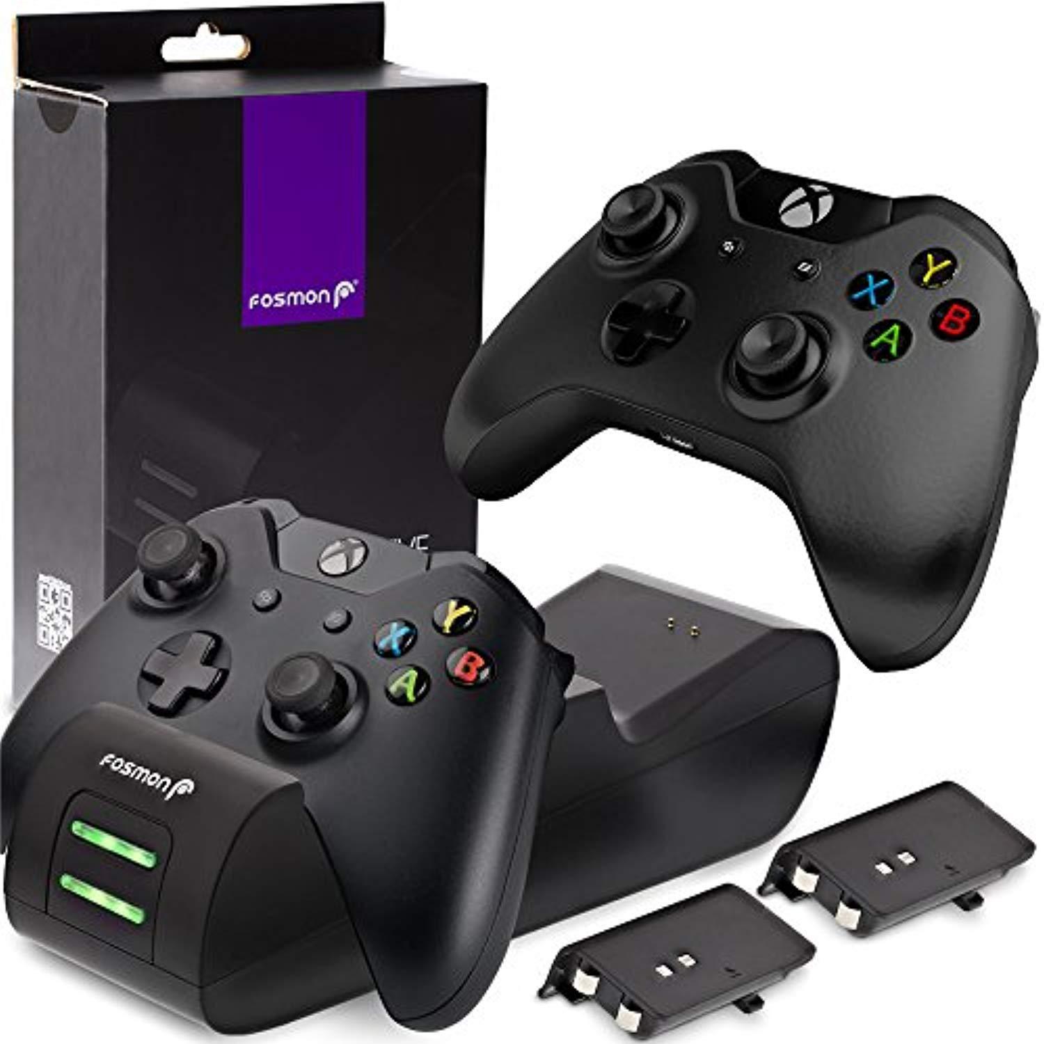 fosmon xbox one/one x/one s/one elite dual controller charger, [dual slot] high speed docking charging station with 2 x 1000mah