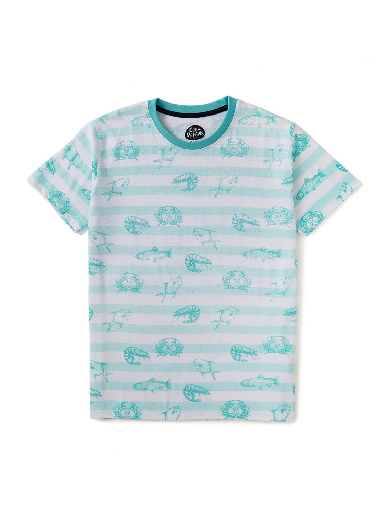 Cub McPaws Kids White & Blue Striped  T-Shirt