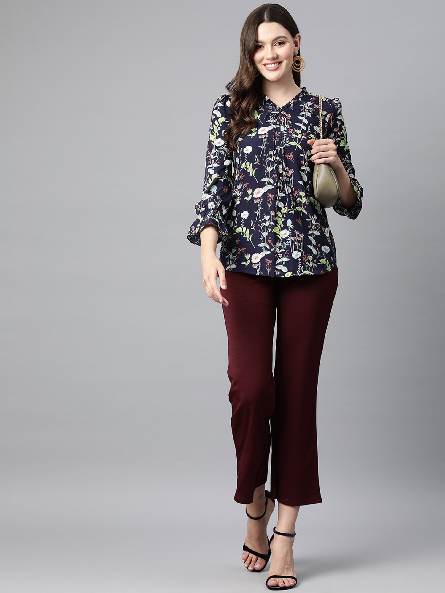 Cottinfab Blue Floral Print Top