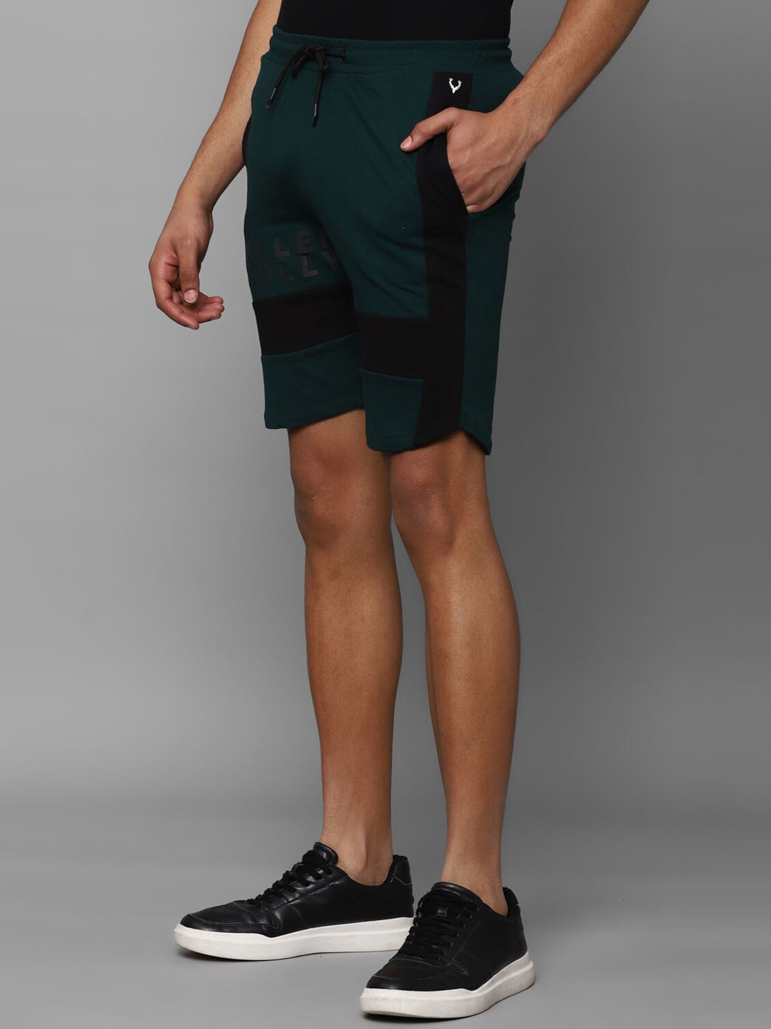 Tribe by Allen Solly Green & Black Regular Fit Colour Block Shorts