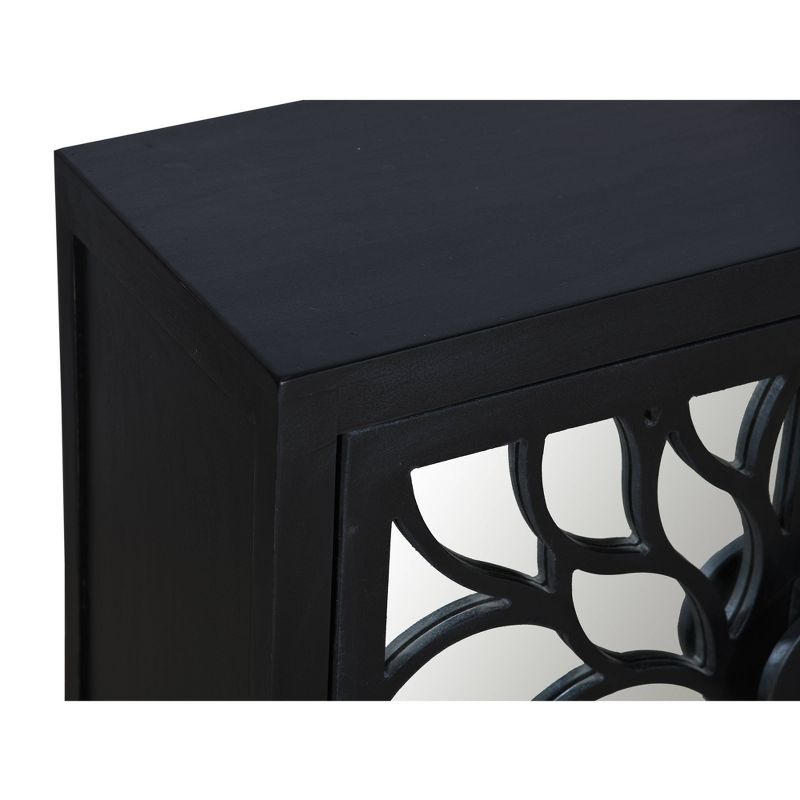 32" Rustic Accent Storage Cabinet with Flower Design Mirrored Front Black - The Urban Port