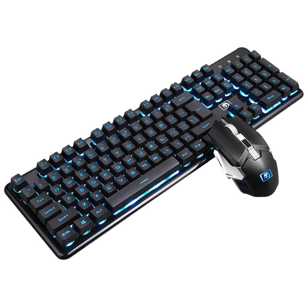 Wireless Keyboard Mouse Receiver Combo Set Backlit Rechargeable Waterproof PC Home For Xinmen (Blue)