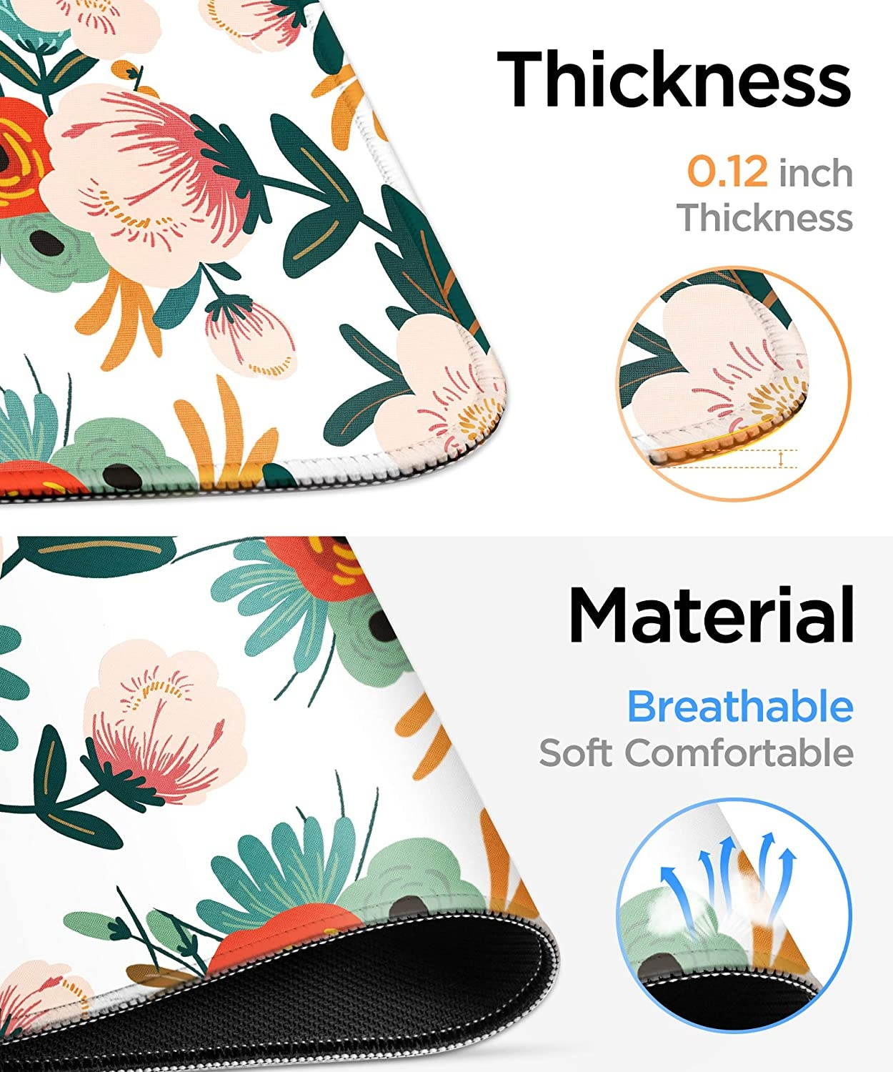 YOOMAS Extra Large Gaming Mouse Pad Extended Protective Desk Mat Keyboard Pad Non-Slip Rubber Base with Stitched Edges & Floral Print for Game Work 11.81 x 31.5 inch Flowering/Reseda Green