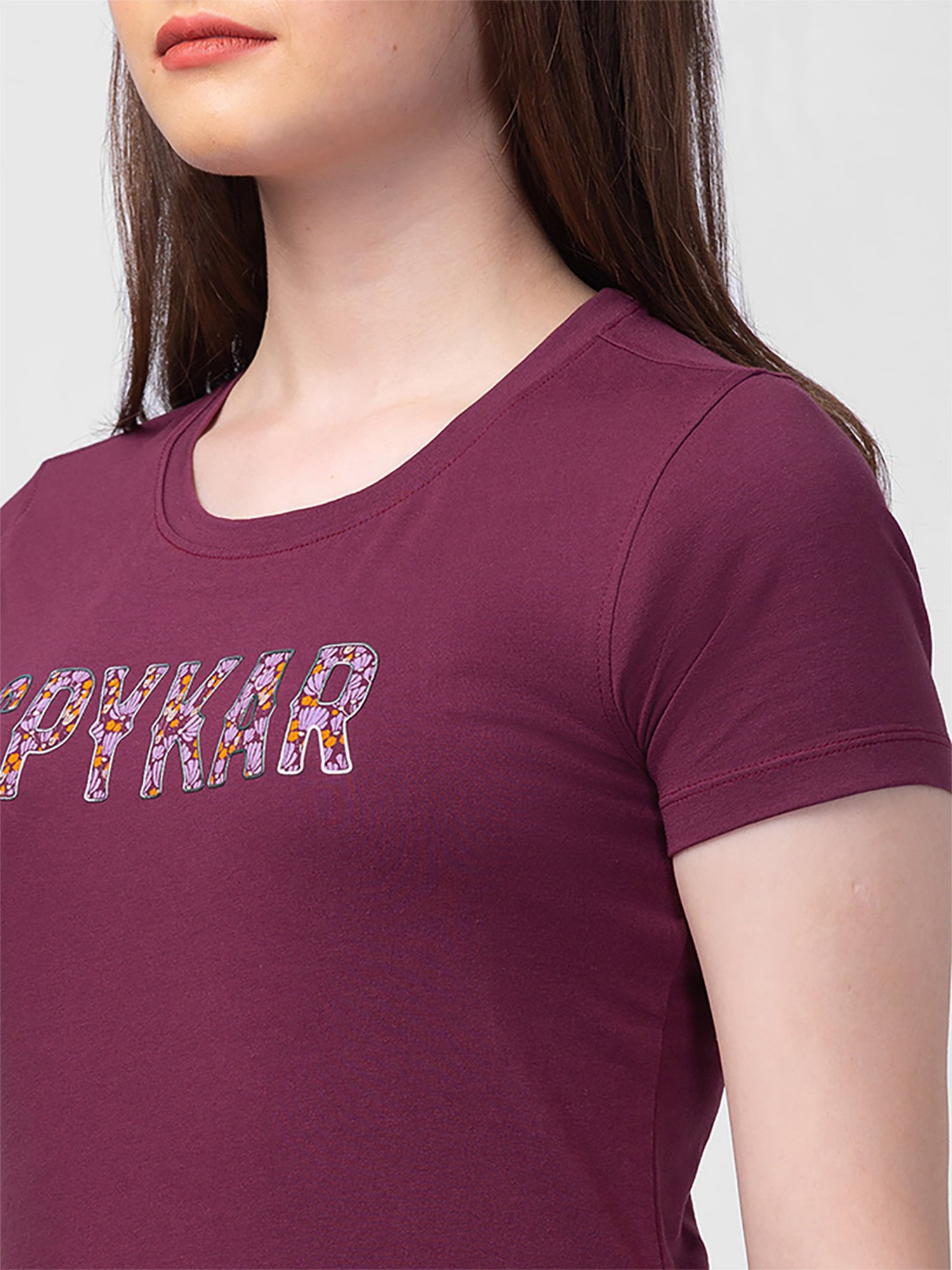 Spykar Maroon Printed T-Shirt