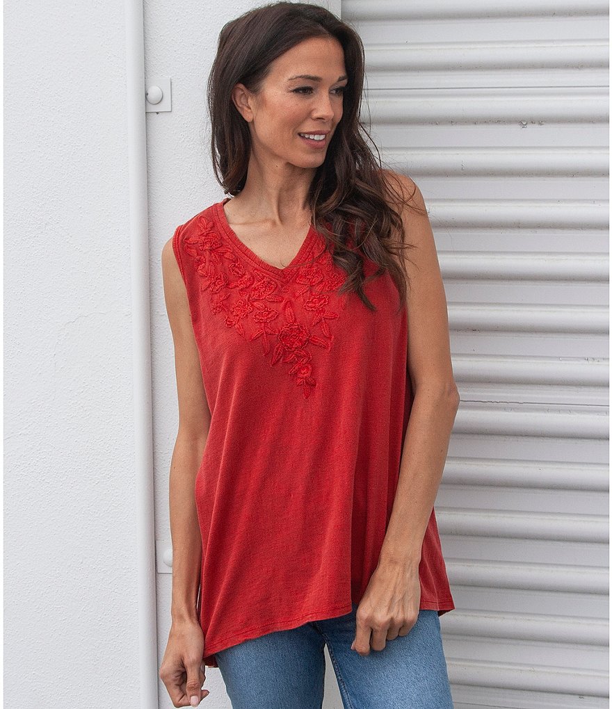Karyn Seo Saira Vintage Embroidered V-Neck Boho Tank Top