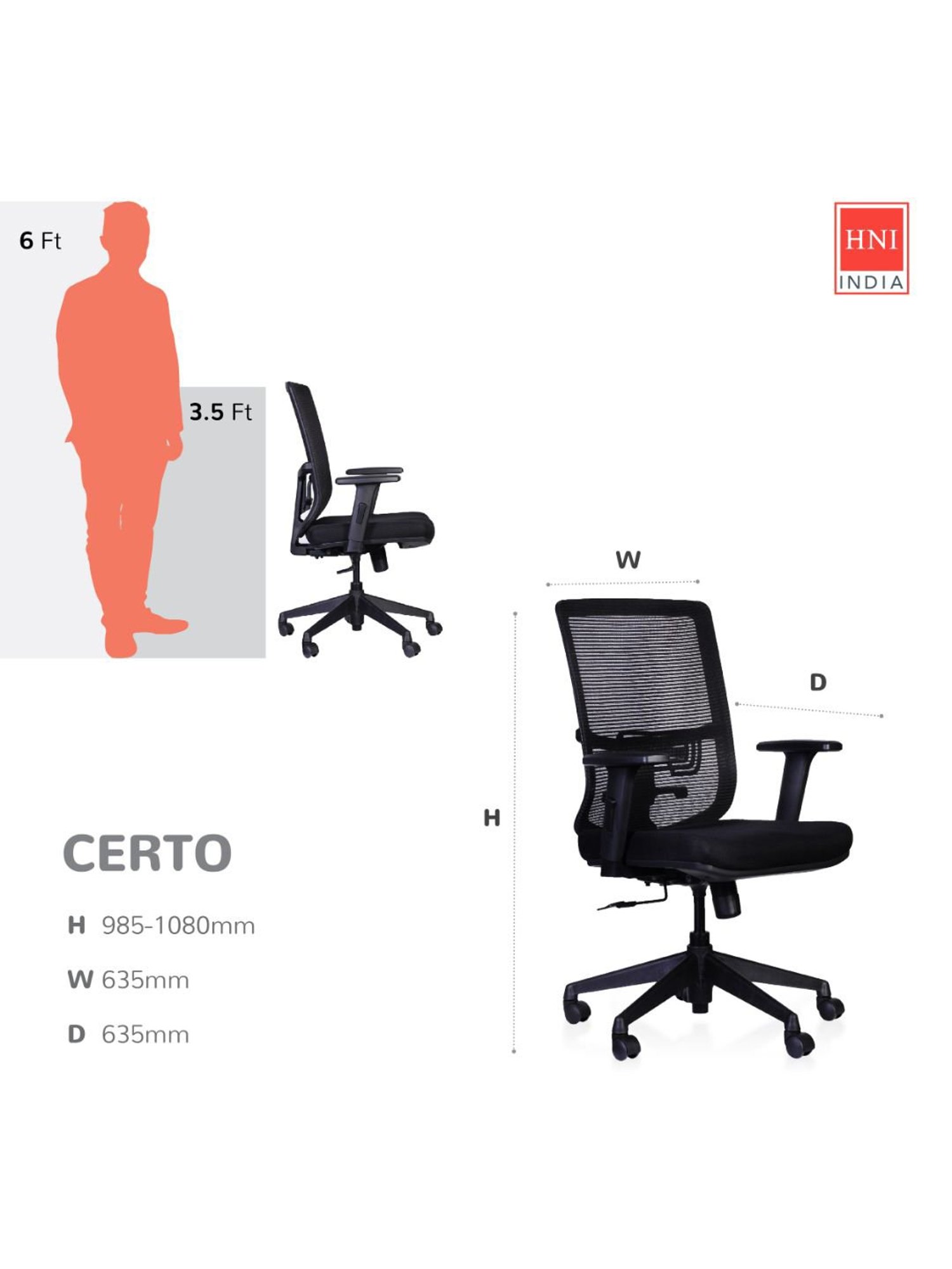 HNI India Certo Black Mesh Office & Study Desk Chair