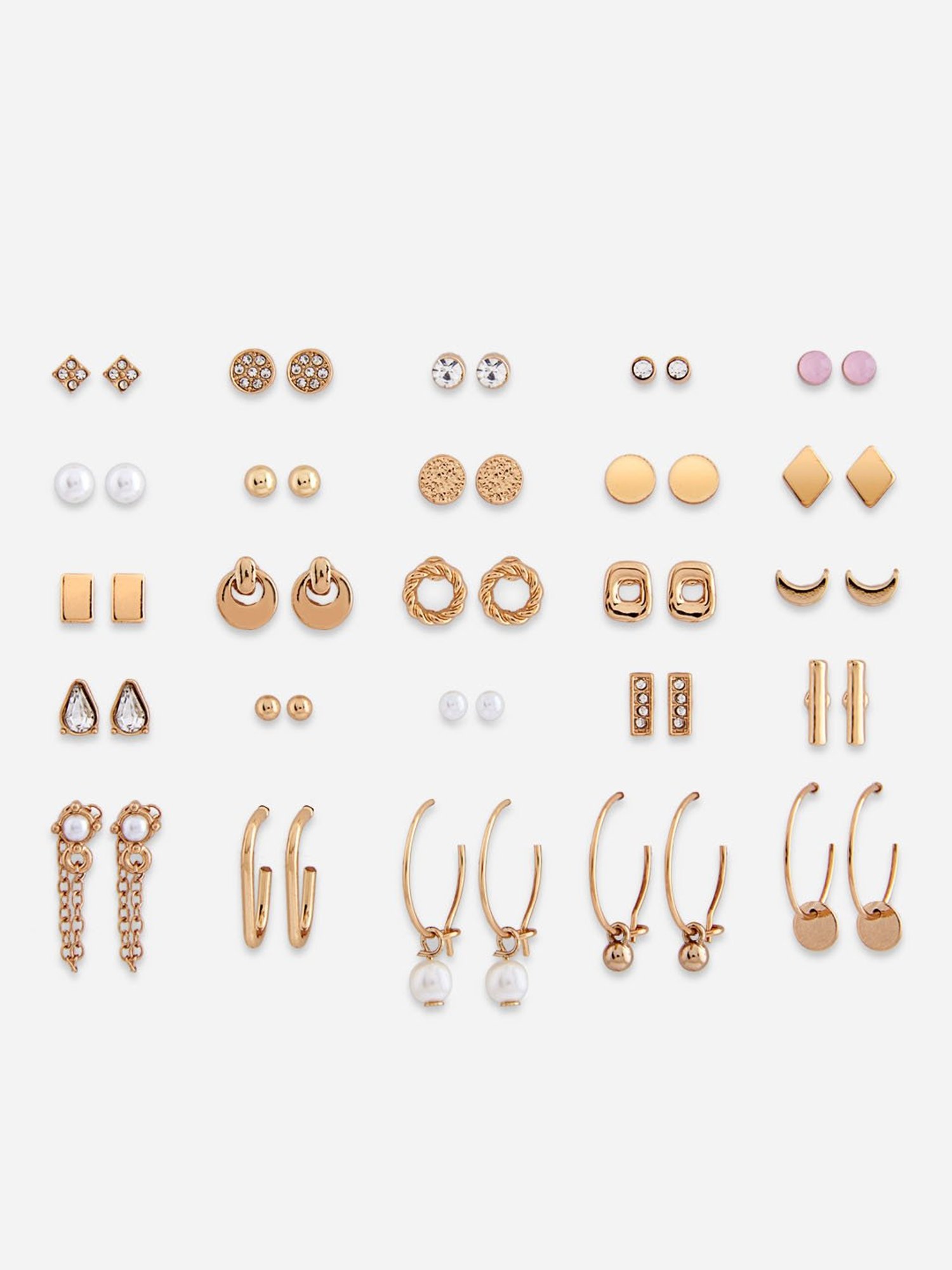 ToniQ Golden Stud and Drop Earrings Jewellery - Set of 25